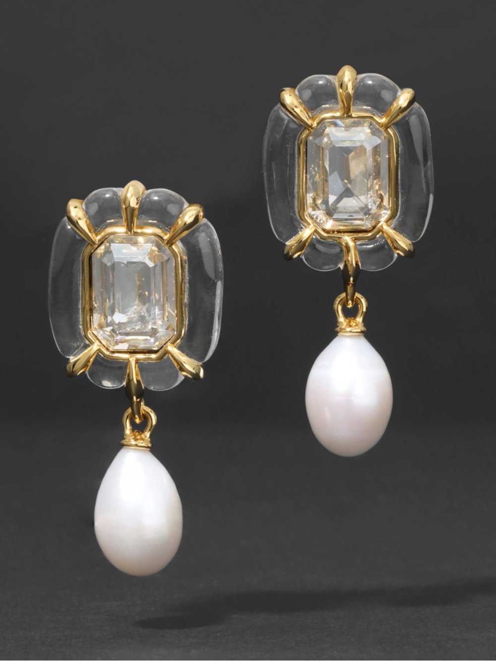 Alexis Bittar Goldtone Clear Lucite and White Pearl Drop Earrings